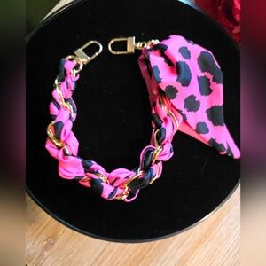 Pink Leopard Print Scarf Chain Handbag Strap – Purse Accessory